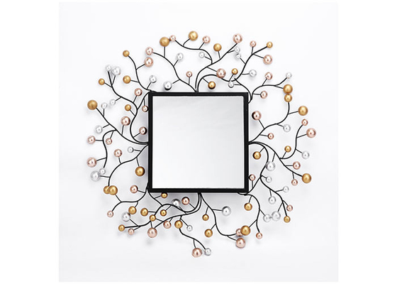 Square Metal Framed Elegant Floral Decorative Wall Art Mirror For Home