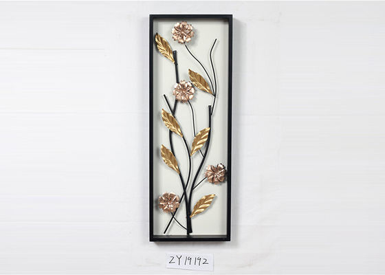 Metal Gold Leaves Black Rectangle Wooden Frame Wall Art Decoration For Home Gallery Hotel